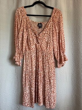 Angie Rust Floral Tiered Midi Dress